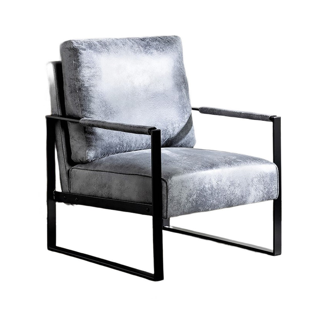 Kriya Accent Lounge Arm Chair with Black Metal Frame, Gray Microfiber