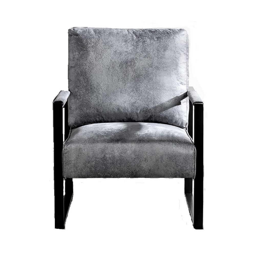 Kriya Accent Lounge Arm Chair with Black Metal Frame, Gray Microfiber