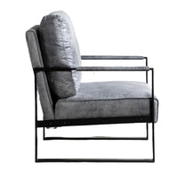 Kriya Accent Lounge Arm Chair with Black Metal Frame, Gray Microfiber