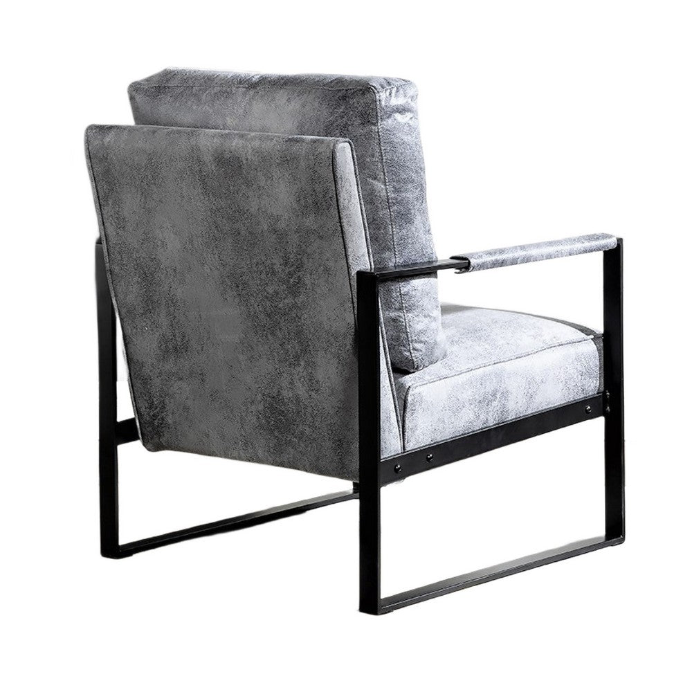 Kriya Accent Lounge Arm Chair with Black Metal Frame, Gray Microfiber