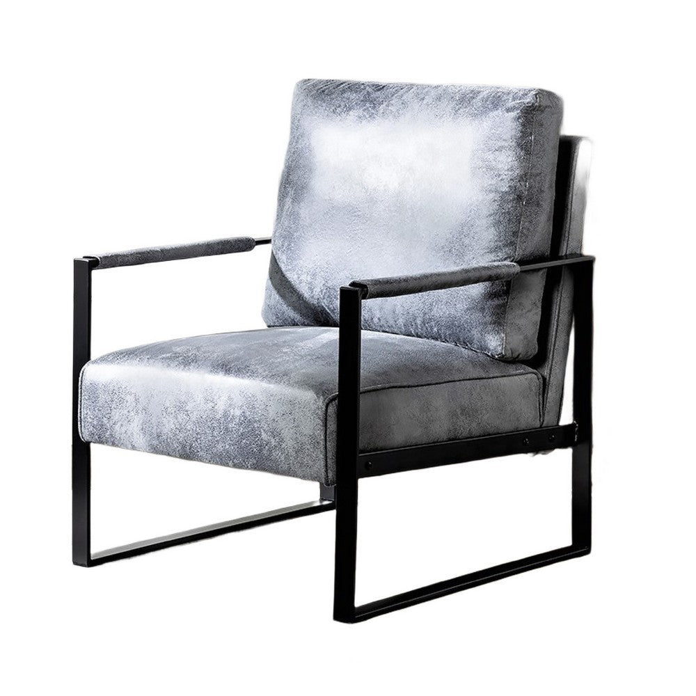 Kriya Accent Lounge Arm Chair with Black Metal Frame, Gray Microfiber
