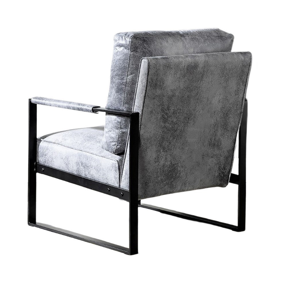 Kriya Accent Lounge Arm Chair with Black Metal Frame, Gray Microfiber