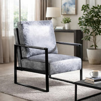 Kriya Accent Lounge Arm Chair with Black Metal Frame, Gray Microfiber