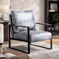 Kriya Accent Lounge Arm Chair with Black Metal Frame, Gray Microfiber