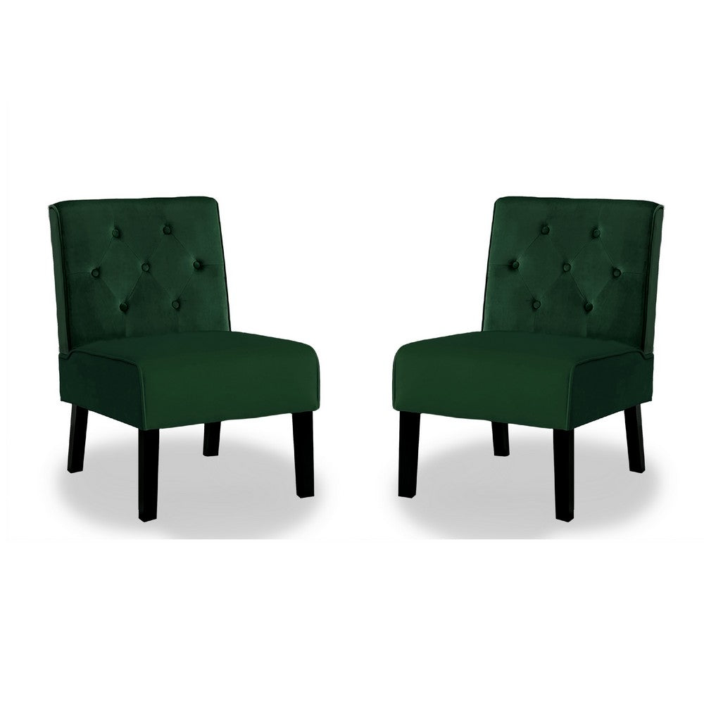 Revvy Armless Chair with Tapered Legs, Set of 2, Green Tufted Velvet