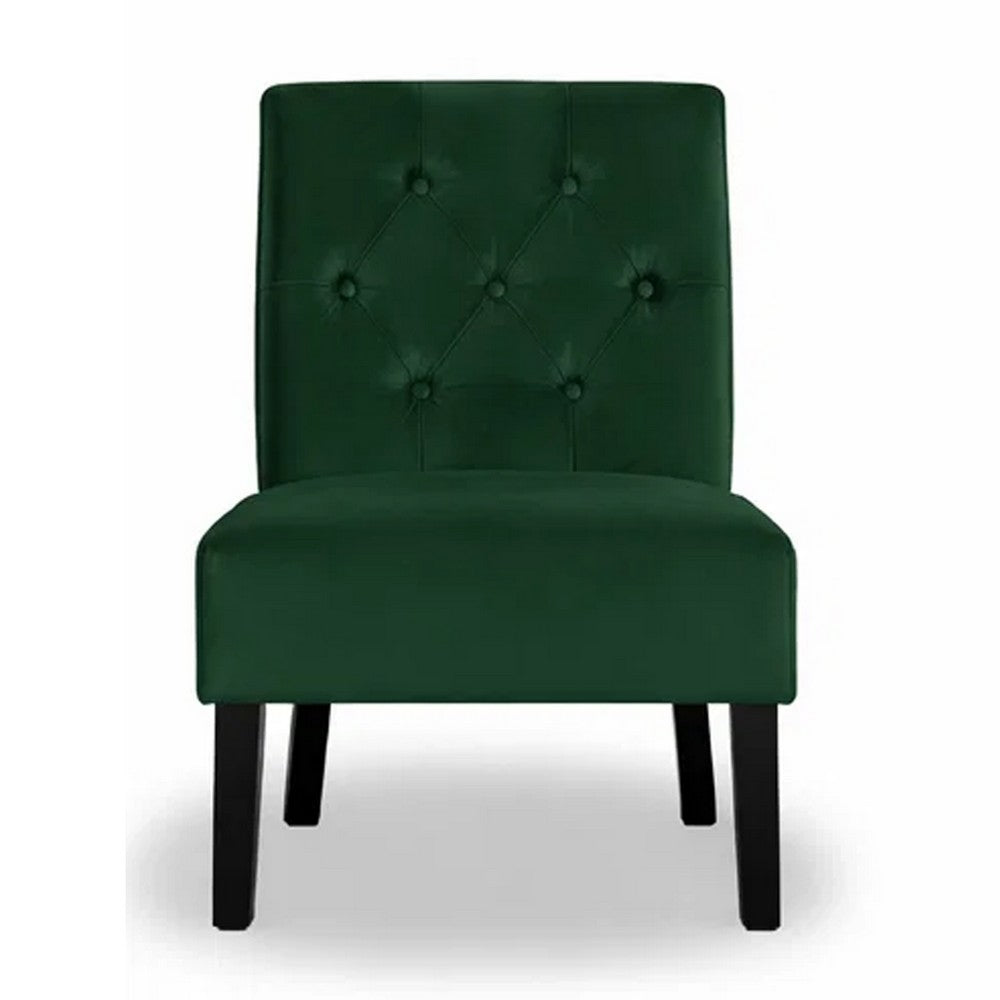 Revvy Armless Chair with Tapered Legs, Set of 2, Green Tufted Velvet