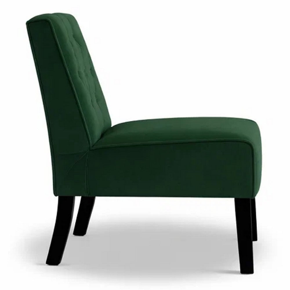 Revvy Armless Chair with Tapered Legs, Set of 2, Green Tufted Velvet
