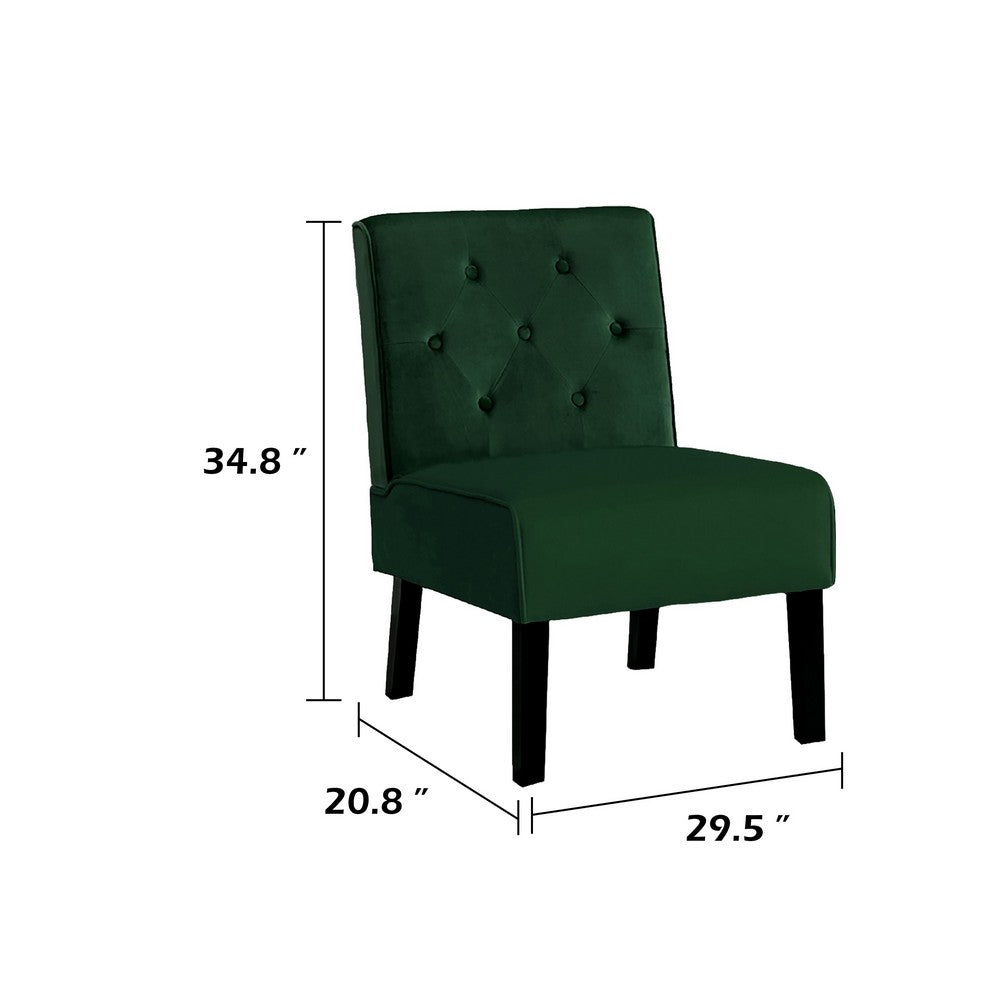 Revvy Armless Chair with Tapered Legs, Set of 2, Green Tufted Velvet