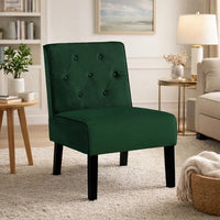 Revvy Armless Chair with Tapered Legs, Set of 2, Green Tufted Velvet