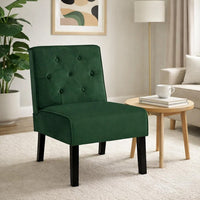 Revvy Armless Chair with Tapered Legs, Set of 2, Green Tufted Velvet