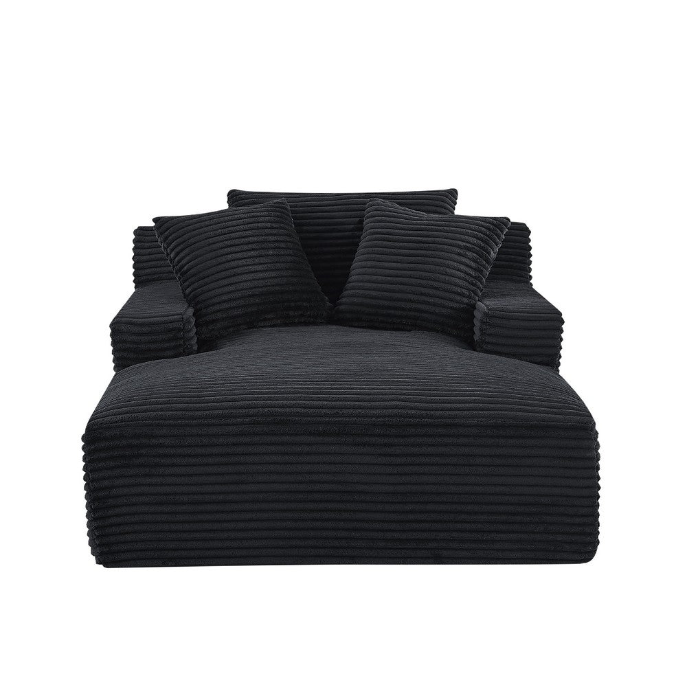 Cline Oversized Chaise Lounge Chair with 2 Pillows, Black Corduroy