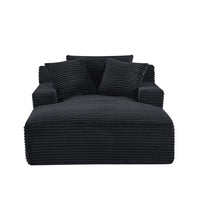 Cline Oversized Chaise Lounge Chair with 2 Pillows, Black Corduroy