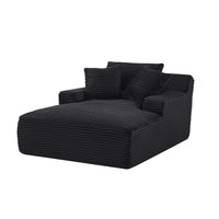 Cline Oversized Chaise Lounge Chair with 2 Pillows, Black Corduroy
