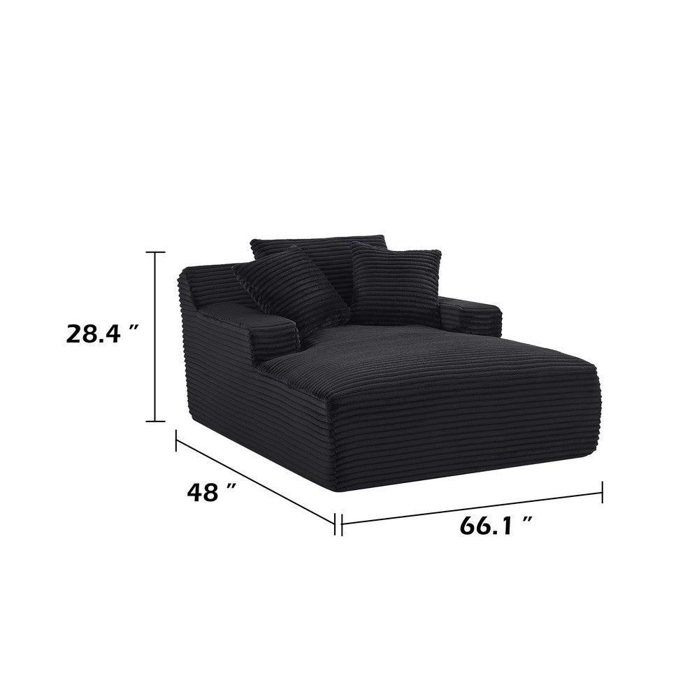 Cline Oversized Chaise Lounge Chair with 2 Pillows, Black Corduroy