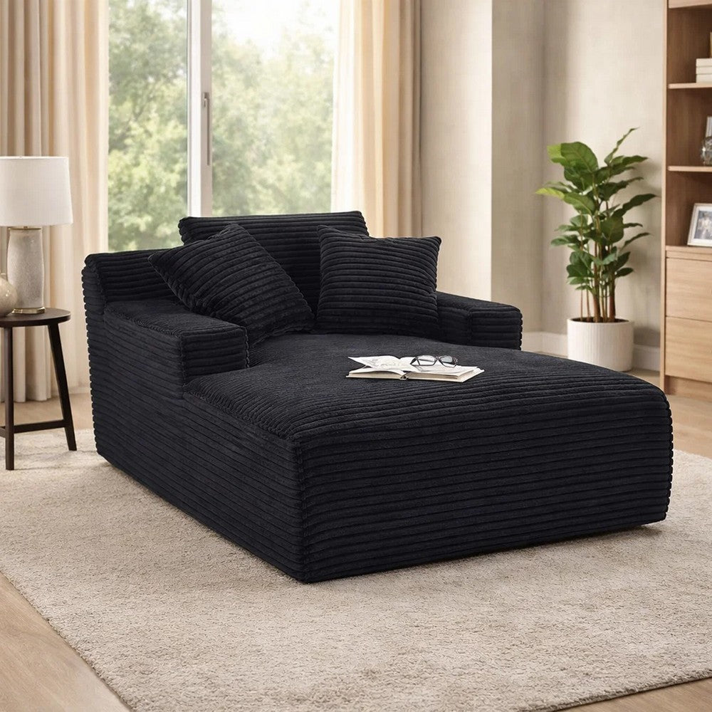 Cline Oversized Chaise Lounge Chair with 2 Pillows, Black Corduroy