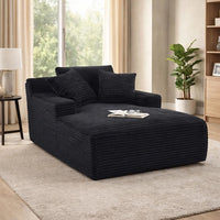 Cline Oversized Chaise Lounge Chair with 2 Pillows, Black Corduroy