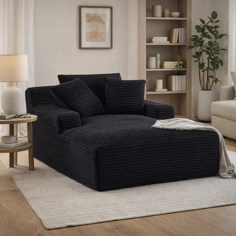 Cline Oversized Chaise Lounge Chair with 2 Pillows, Black Corduroy