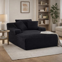 Cline Oversized Chaise Lounge Chair with 2 Pillows, Black Corduroy