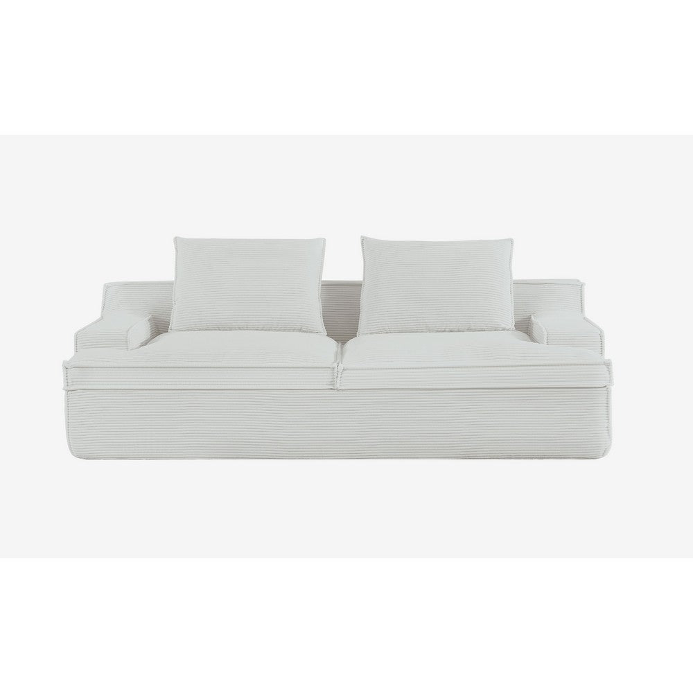 Syra Ergonomic 4-Seater Oversized Sofa with Wide Arms, Ivory Corduroy 91 Inch
