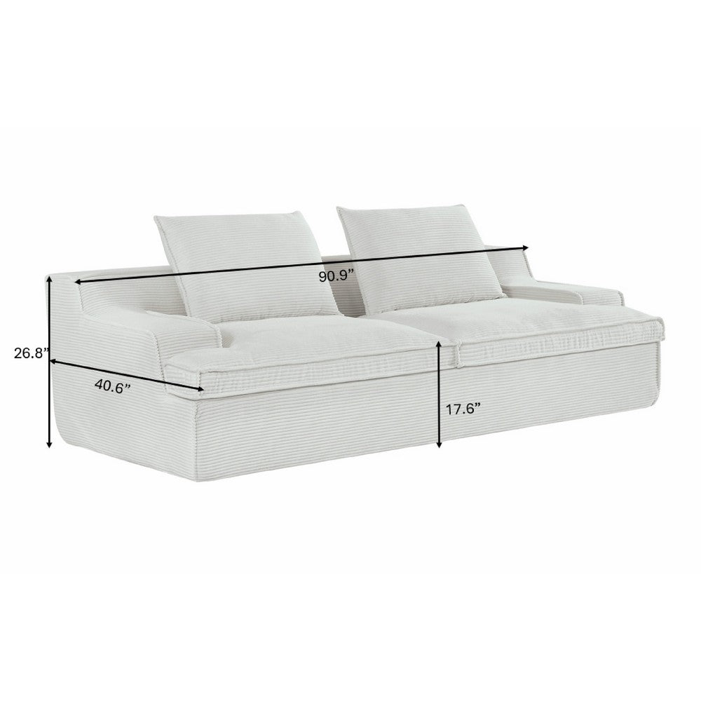Syra Ergonomic 4-Seater Oversized Sofa with Wide Arms, Ivory Corduroy 91 Inch