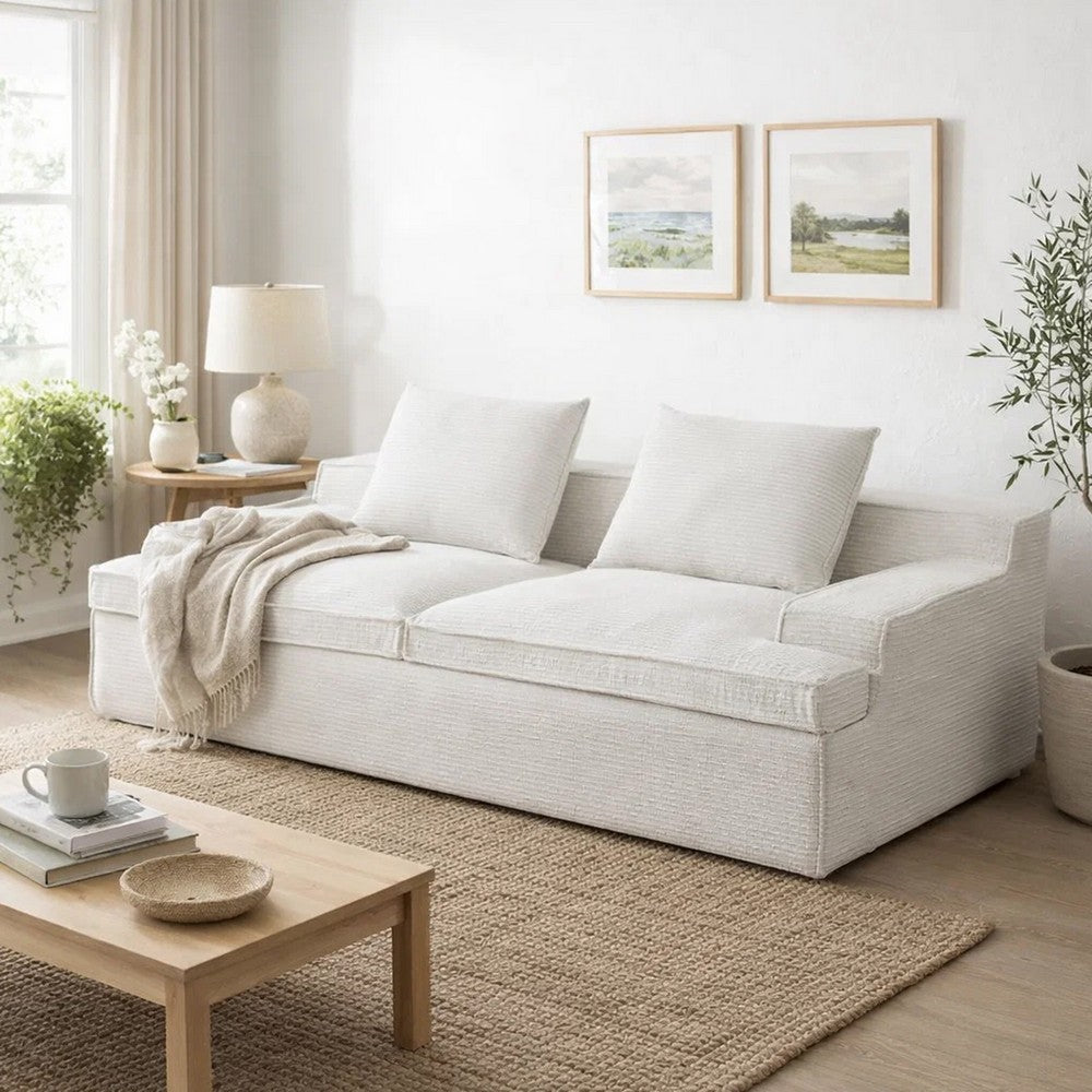 Syra Ergonomic 4-Seater Oversized Sofa with Wide Arms, Ivory Corduroy 91 Inch