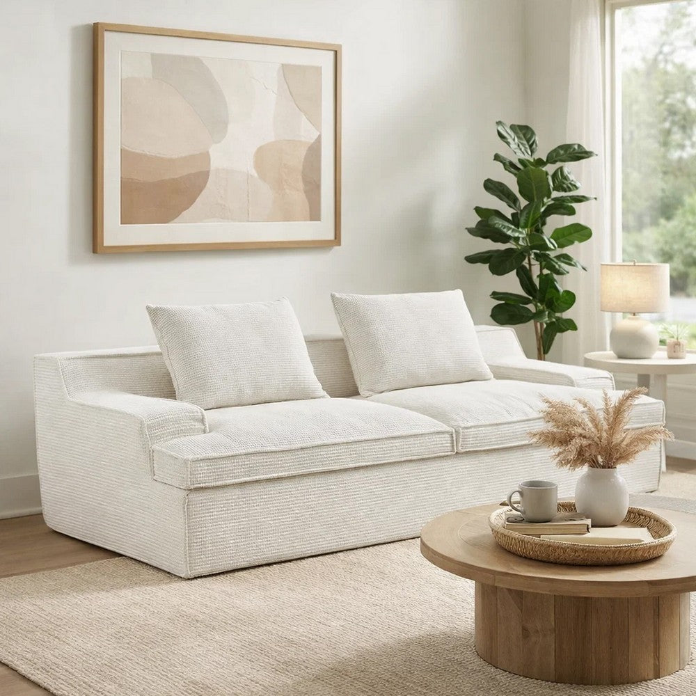 Syra Ergonomic 4-Seater Oversized Sofa with Wide Arms, Ivory Corduroy 91 Inch