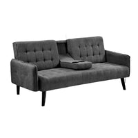 Eloise Convertible Sleeper Sofa-Bed, Cup Holder Table, Dark Gray Linen 72 Inch