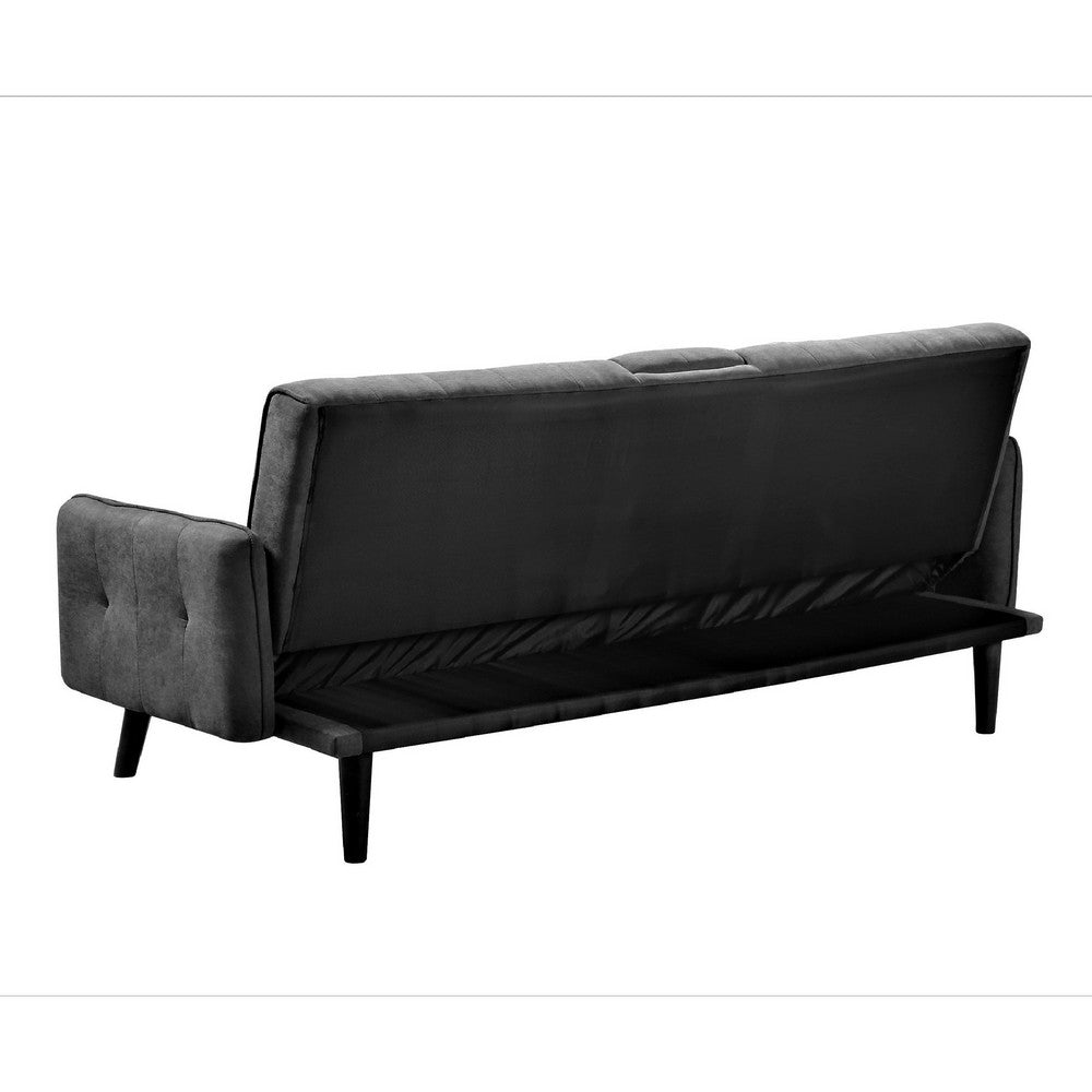 Eloise Convertible Sleeper Sofa-Bed, Cup Holder Table, Dark Gray Linen 72 Inch