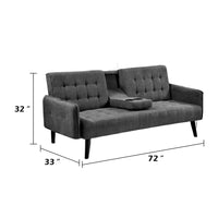 Eloise Convertible Sleeper Sofa-Bed, Cup Holder Table, Dark Gray Linen 72 Inch