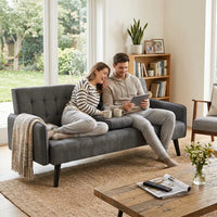 Eloise Convertible Sleeper Sofa-Bed, Cup Holder Table, Dark Gray Linen 72 Inch