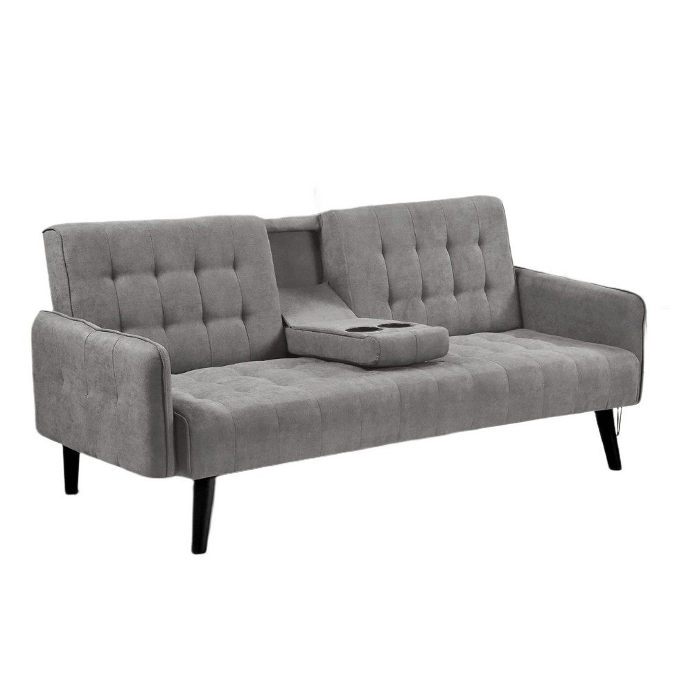 Eloise Convertible Sleeper Sofa-Bed with Cup Holder Table, Gray Linen 72 Inch