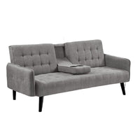 Eloise Convertible Sleeper Sofa-Bed with Cup Holder Table, Gray Linen 72 Inch