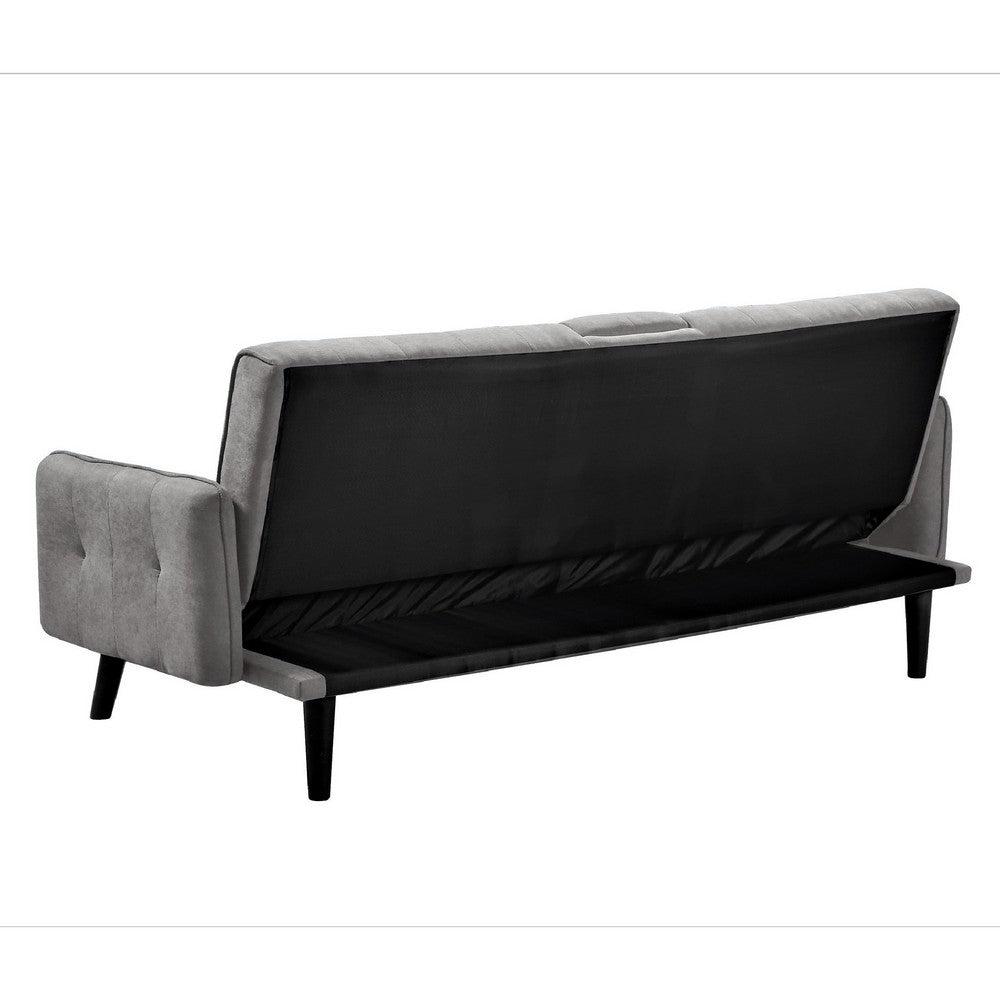 Eloise Convertible Sleeper Sofa-Bed with Cup Holder Table, Gray Linen 72 Inch