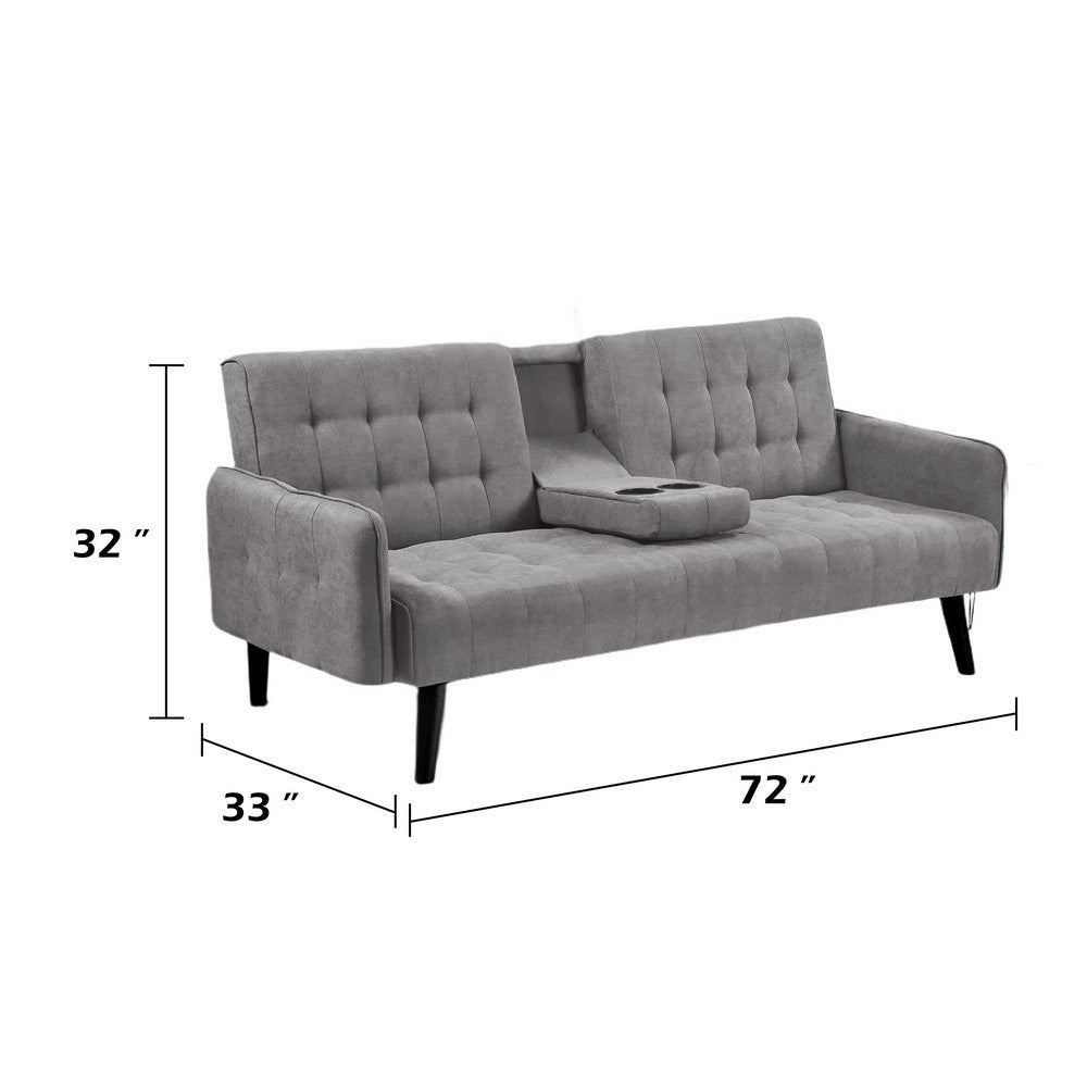Eloise Convertible Sleeper Sofa-Bed with Cup Holder Table, Gray Linen 72 Inch
