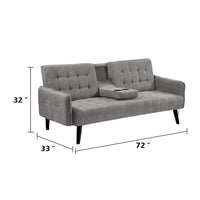 Eloise Convertible Sleeper Sofa-Bed with Cup Holder Table, Gray Linen 72 Inch