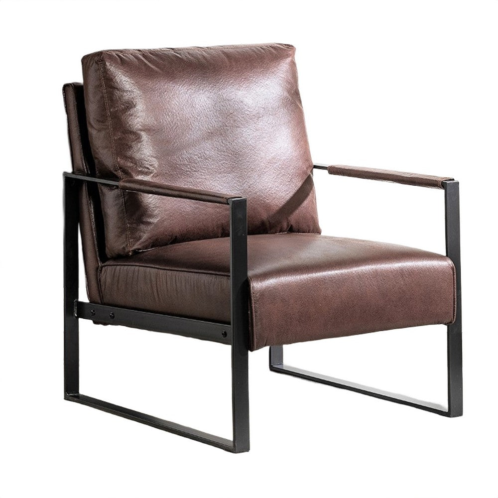 Kriya Accent Arm Chair with Black Metal Frame, Dark Brown Microfiber