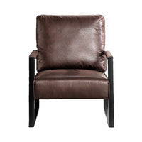 Kriya Accent Arm Chair with Black Metal Frame, Dark Brown Microfiber