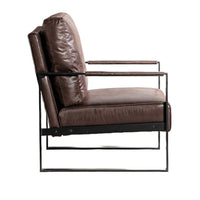 Kriya Accent Arm Chair with Black Metal Frame, Dark Brown Microfiber