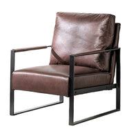 Kriya Accent Arm Chair with Black Metal Frame, Dark Brown Microfiber