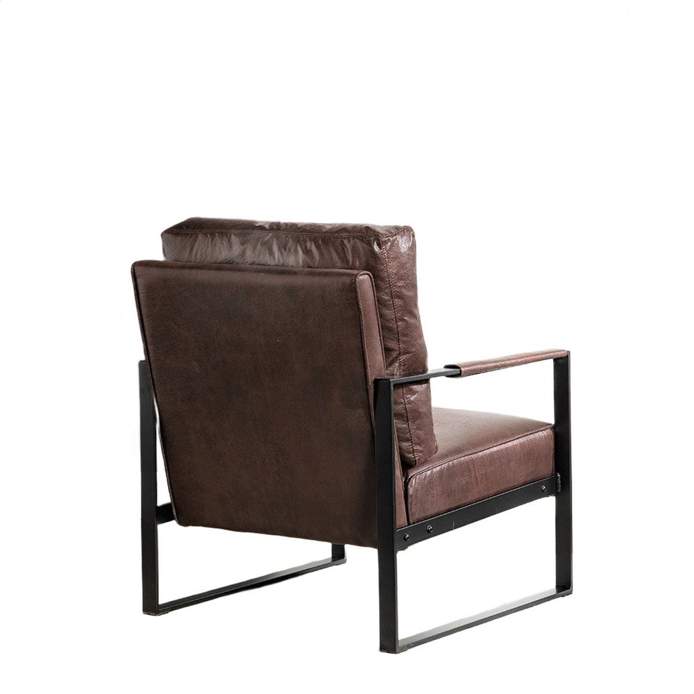 Kriya Accent Arm Chair with Black Metal Frame, Dark Brown Microfiber