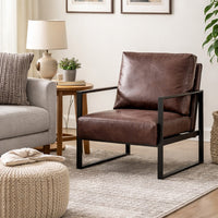 Kriya Accent Arm Chair with Black Metal Frame, Dark Brown Microfiber