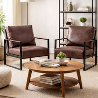 Kriya Accent Arm Chair with Black Metal Frame, Dark Brown Microfiber