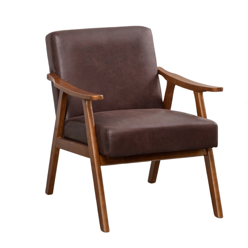 Ryno Mid-Century Accent Chair, Natural Wood Frame, Brown Microfiber