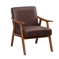 Ryno Mid-Century Accent Chair, Natural Wood Frame, Brown Microfiber