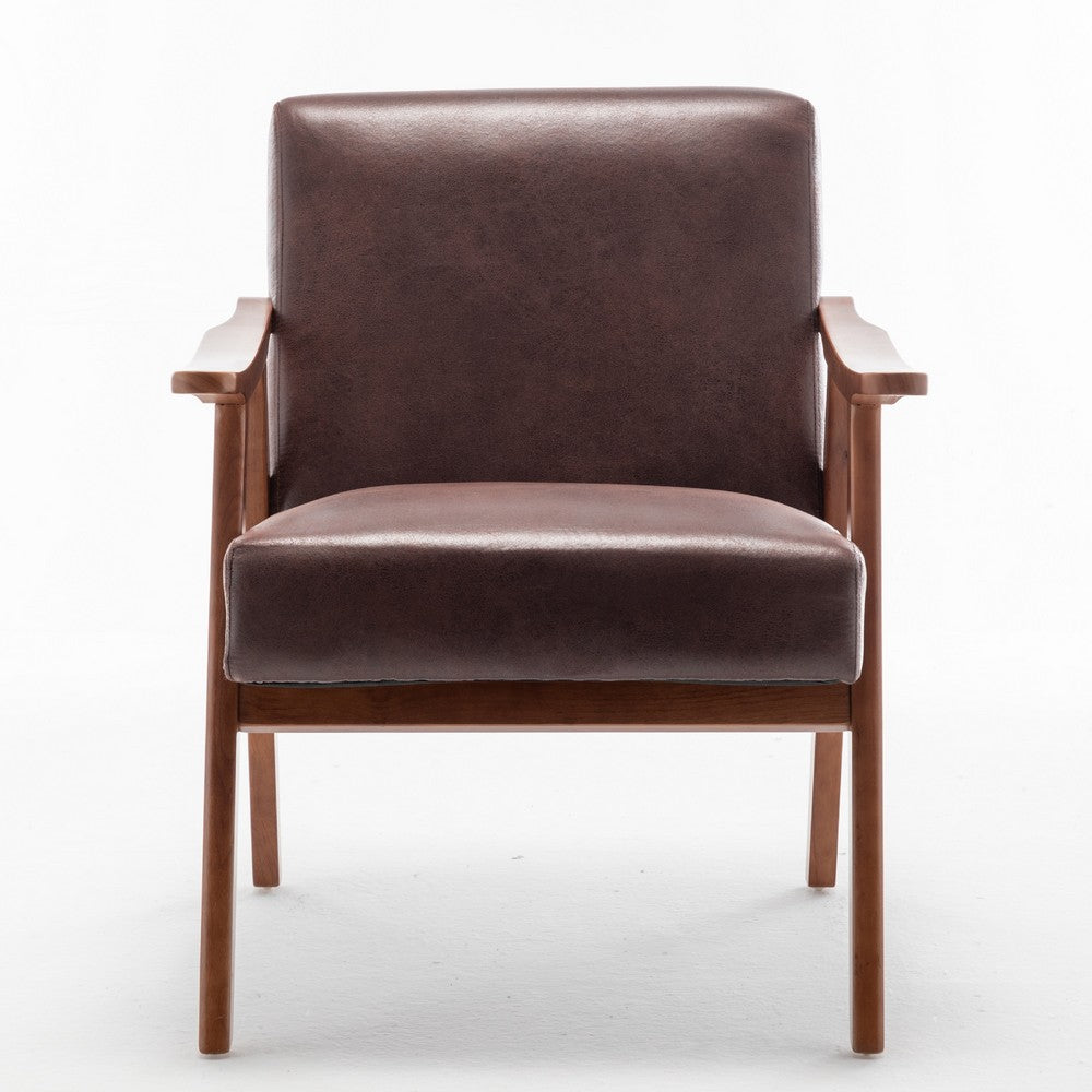 Ryno Mid-Century Accent Chair, Natural Wood Frame, Brown Microfiber