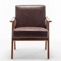 Ryno Mid-Century Accent Chair, Natural Wood Frame, Brown Microfiber