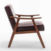 Ryno Mid-Century Accent Chair, Natural Wood Frame, Brown Microfiber