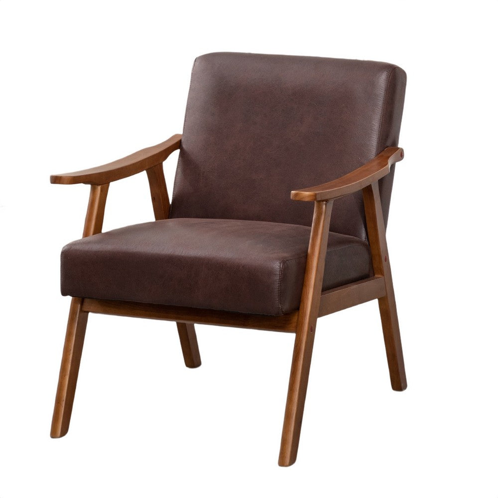 Ryno Mid-Century Accent Chair, Natural Wood Frame, Brown Microfiber