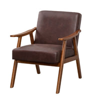 Ryno Mid-Century Accent Chair, Natural Wood Frame, Brown Microfiber