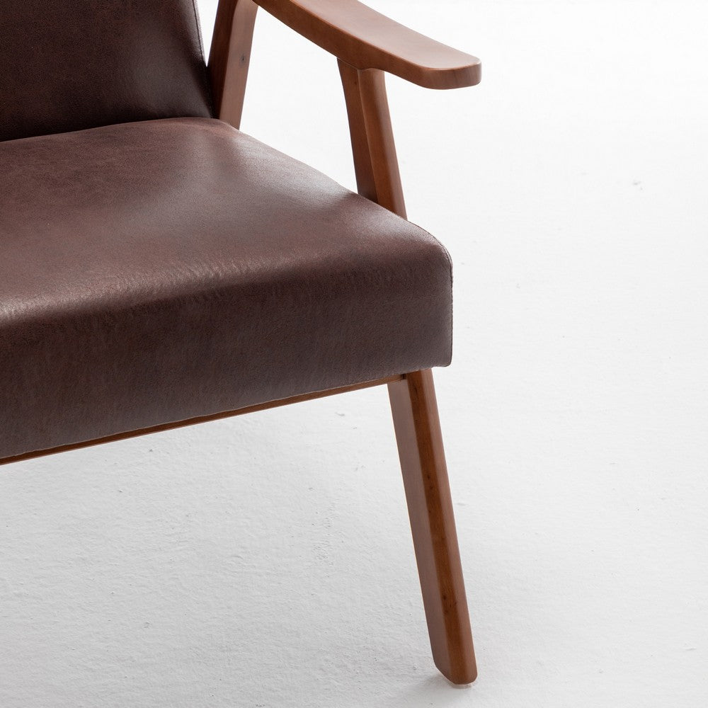 Ryno Mid-Century Accent Chair, Natural Wood Frame, Brown Microfiber